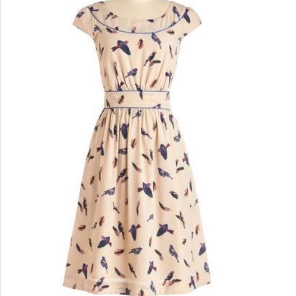 Modcloth Emily and Fin Day after Day Dress in Bird Aviary XXS